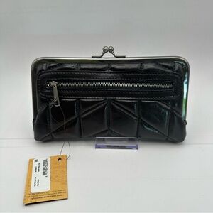 Patricia Nash Everly Frame Wallet – Quilted Black Nappa Leather – Oil-Waxed Fini